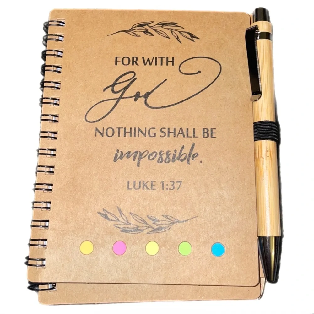 10 gift sets Christian Spiral Notebook W/Bible Verse,Bamboo Pen+matching+Journal